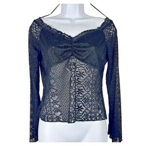 GLG Good Luck Gem Black Lace Top XL Y2K  Babydoll Stretch‎ Sexy WhimsiGoth